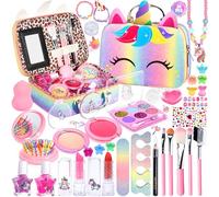 NCKIHRKK Kit de Maquillaje para Niñas, Set de Maletin Maquillaje niñas Lavable y No Tóxico, Estuche Maquillaje Niña Juegos de Cosméticos, Regalo Cumpleaños Navidad para Niñas 3 4 5 6 7 8 9 10 Años