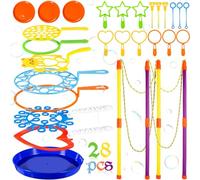 NCKIHRKK Kit de Pompas de Jabon, 28 Piezas Varita de Burbujas Juego de Pompas Gigantes de Jabón para Niños, Maquina de Burbujas para Juegos al Aire Libre para Niños, Playa, Picnic, Fiestas, Cumpleaños