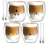 NCKIHRKK Tazas de Café de Cristal, 250ml x 4 Vasos de Doble Pared, Tazas Cafe Leche Té Cappuccino, Regalo Vasos de Espresso para Pascua Navidad Día de la Madre Cumpleaños Oficina