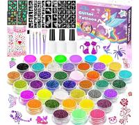 NCKIHRKK Unicornio Kit de Tatuajes Purpurina Temporales, 42 Colores Brillo, 145 Plantillas, Tatuajes Temporales Brillos para Cara para Niños Niñas Adulto, Glitter Maquillaje para Cumpleaños Carnaval