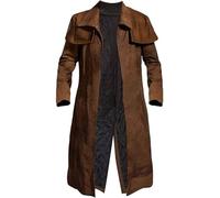 NCR Veteran Ranger Cowboy Western Vegas A7 - Gabardina de ante marrón y cuero, para hombre, longitud completa, Abrigo de piel de ante marrón, sin logotipo, XL