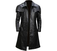 NCR Veteran Ranger Cowboy Western Vegas A7 - Gabardina de ante marrón y cuero, para hombre, longitud completa, Piel auténtica negra, sin logotipo, XL