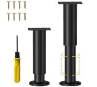 NCRGB 2PCS Patas Pies Ajustables Pata de MeAjustable,Regulables con 16 Kit Destornillador y Tornillos,para Armarios Mesillas de Noche Camas Escritorios Cómoda Estantería (Negro, 18-33 cm)