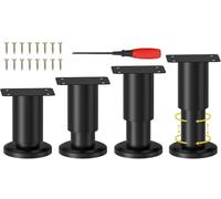 NCRGB 4 PCS Patas Pies Ajustables Pata de MeAjustable,Regulables con 16 Kit Destornillador y Tornillos,para Armarios Mesillas de Noche Camas Escritorios Cómoda Estantería (Negro, 8-12 cm)