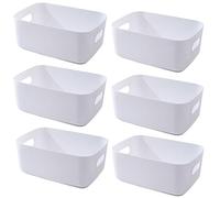 NCRGB 6 cajas de almacenamiento de plástico blanco, 30 × 20 × 12 cm, varios colores, organización, cestas de almacenamiento para cocina, armario, oficina, baño, juguetes, contenedores de