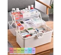 NCRGB Organizador de medicamentos blanco 39 × 22 × 28 cm, armario de 3 pisos, botiquín casero, caja de medicamentos, cajas de almacenamiento con tapa, caja grande con cerradura, organizador de maletas