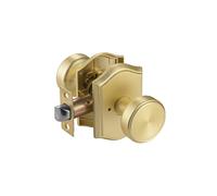 NCSEN Pomos de puerta dorados para baño y dormitorio, perilla interior Pismo con moldura Camelot, perilla de puerta de latón satinado resistente con cerradura