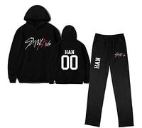 NCTCITY Hombres Mujeres Conjunto de Chándal Sudadera con Capucha y Pantalón de Sudor Stray Kids Impresión Set Hip Hop Tops con Bolsillo y Pantalones