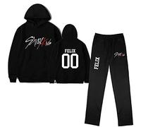 NCTCITY Hombres Mujeres Conjunto de Chándal Sudadera con Capucha y Pantalón de Sudor Stray Kids Impresión Set Hip Hop Tops con Bolsillo y Pantalones