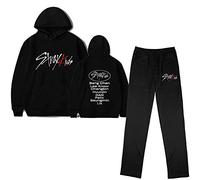 NCTCITY Hombres Mujeres Conjunto de Chándal Sudadera con Capucha y Pantalón de Sudor Stray Kids Impresión Set Hip Hop Tops con Bolsillo y Pantalones