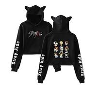 NCTCITY Stray Kids Sudaderas con Capucha de Manga Larga de otoño Invierno KPOP Cat Ear Impresión Hoodies Crop Top Hip Hop Suelto Pullover Bang Chan Changbin Hyunjin Han Felix Seungmin