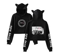 NCTCITY Stray Kids Sudaderas con Capucha de Manga Larga de otoño Invierno KPOP Cat Ear Impresión Hoodies Crop Top Hip Hop Suelto Pullover Bang Chan Changbin Hyunjin Han Felix Seungmin