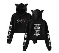 NCTCITY Stray Kids Sudaderas con Capucha de Manga Larga de otoño Invierno KPOP Cat Ear Impresión Hoodies Crop Top Hip Hop Suelto Pullover Bang Chan Changbin Hyunjin Han Felix Seungmin