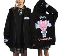 NCTCITY Sudaderas con Capucha y Cremallera Stray Kids Impreso Y2K E-Girl Hoodie Chaqueta Gótica Streetwear Tops Negro Lindo Animal Stay in Our Little House Lee Know Hyunjin Han Felix I.N