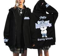 NCTCITY Sudaderas con Capucha y Cremallera Stray Kids Impreso Y2K E-Girl Hoodie Chaqueta Gótica Streetwear Tops Negro Lindo Animal Stay in Our Little House Lee Know Hyunjin Han Felix I.N