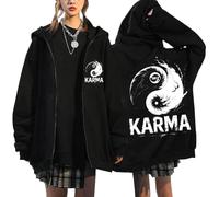 NCTCITY Sudaderas con Capucha y Cremallera Stray Kids Karma Impreso Y2K E-Girl Hoodie Chaqueta Gótica Streetwear Tops Negro BangChan Lee Know Changbin Hyunjin Han Felix Seungmin I.N