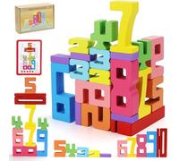 NCTNCX Bloques number Blocks 20 unidades de bloques de construcción de 1 a 10 bloques de construcción de madera juego de números multicolor de números Montessori para niños a partir de 3 años