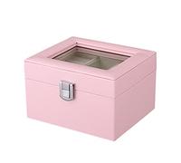 NCVGYOK Joyero Caja de almacenamiento de doble capa Joyero transparente de cubierta abierta Joyero de cuero multifunción para mujer para regalos Organizador de joyas (Color: Gris)