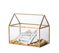 NCYP 26 cm Caja grande de cristal geométrico terrario, forma de casa, latón, oro, recepción de boda, Wishwell, centro de recuerdo, resistente, (solo caja de cristal)