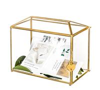 NCYP 26cm Oro Caja de tarjetas de boda con ranura y cerradura, geométrico hecho a mano para recepción de boda, centro de recuerdos (solo caja de vidrio y cerradura)