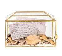 NCYP 32cm caja de tarjetas de vidrio dorado hecha a mano con ranura y cerradura para recepción de boda, contenedor geométrico de terrario de latón, centro de mesa de recuerdo (solo caja de vidrio)