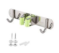 NDiyueAa Soporte para Escobas, Montado en la Pared, para trapeadores, Escobas, rastrillos, Herramientas, organización para Ahorrar Espacio, Servicio Pesado, Acero Inoxidable, sin (2+1 deducción)