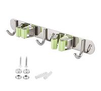 NDiyueAa Soporte para Escobas, Montado en la Pared, para trapeadores, Escobas, rastrillos, Herramientas, organización para Ahorrar Espacio, Servicio Pesado, Acero Inoxidable, sin (3+2 deducción)