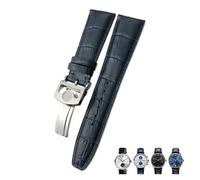 NDJQY Correa de reloj de piel de becerro auténtica, 20mm, 21mm, 22mm, adecuada para IWC Pilot, correa de reloj de grano de cocodrilo portugués, negro, marrón y azul(Blue round,20mm)