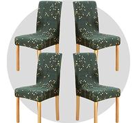 NDMMSO Juego de 4 fundas para sillas de comedor, elásticas, extraíbles y lavables, fundas protectoras para sillas de comedor, para hotel, comedor, ceremonia, banquete, boda (brotes verdes oscuros)