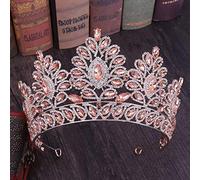 NDRFAWY Tiara de diamantes de imitación de oro rosa con diamantes de imitación grandes, corona de cristal champán, diadem, velo, diadema de boda, accesorios para el cabello