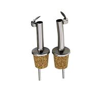 NDS - Paquete de 2 vertedores y rociadores de aceite de oliva de acero inoxidable y corcho con tapa superior abatible con bisagras, ideal para dispensador/botellas de vino, licor, café, jarabe y
