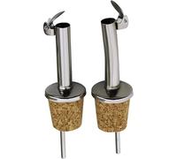 NDS - Paquete de 2 vertedores y rociadores de aceite de oliva de acero inoxidable y corcho con tapa superior abatible con bisagras, ideal para dispensador/botellas de vino, licor, café, jarabe y