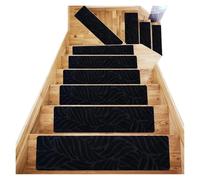 NDSJAIE Alfombra autoadhesiva para escaleras Alfombrilla de Escalera autoadhesiva 76 x 20 cm, Antideslizante, TPR, for Uso repetido, con Relieve Cepillado(YZK-Black,15pieces)