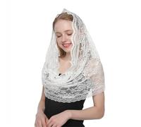 NDSJAIE chal Mantón de Iglesia a la moda, velo encaje, bufanda poliéster, Bandana, oración iglesia, Mantilla boda, capilla, Hijab bordado blanco, for mujer para el día a día(DA009-02)