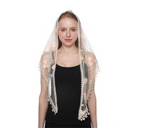 NDSJAIE chal Mantón de Iglesia a la moda, velo encaje, bufanda poliéster, Bandana, oración iglesia, Mantilla boda, capilla, Hijab bordado blanco, for mujer para el día a día(SJJ013-08)
