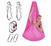NDSJAIE Columpio Yoga Aereo Juego de hamacas for Yoga aérea 4M, Columpio Seda con Correas extensión y mosquetones, Fuerza Central Mejorada(Rose Red)