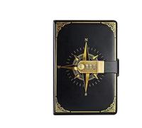 NDSJAIE Diario con Candado Libreta de contraseñas retro A5 con candado, libreta diario, cuaderno creativo, brújula viajero, libro mano, bloc notas for estudiantes, papelería for tomar secretas(Black)