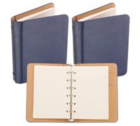 NDSJAIE Mini Cuadernos 1/2 Paquete de Cuaderno Cuero A7 con 6 Anillas, Mini Agenda Personal Hojas Sueltas Recargable 50/100 Papel(Blue 2Pcs)