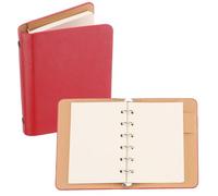 NDSJAIE Mini Cuadernos 1/2 Paquete de Cuaderno Cuero A7 con 6 Anillas, Mini Agenda Personal Hojas Sueltas Recargable 50/100 Papel(Red 1Pcs)