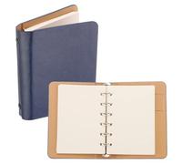 NDSJAIE Mini Cuadernos 1/2 Paquete de Cuaderno Cuero A7 con 6 Anillas, Mini Agenda Personal Hojas Sueltas Recargable 50/100 Papel(Blue 1Pcs)