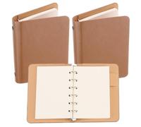 NDSJAIE Mini Cuadernos 1/2 Paquete de Cuaderno Cuero A7 con 6 Anillas, Mini Agenda Personal Hojas Sueltas Recargable 50/100 Papel(Brown 2Pcs)