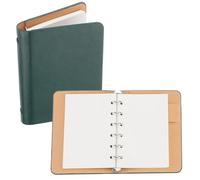 NDSJAIE Mini Cuadernos 1/2 Paquete de Cuaderno Cuero A7 con 6 Anillas, Mini Agenda Personal Hojas Sueltas Recargable 50/100 Papel(Green 1Pcs)