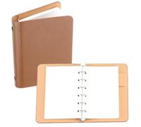 NDSJAIE Mini Cuadernos 1/2 Paquete de Cuaderno Cuero A7 con 6 Anillas, Mini Agenda Personal Hojas Sueltas Recargable 50/100 Papel(Brown 1Pcs)