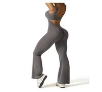 NDSJAIE Mono de yoga sin espalda Mono Acampanado De Primavera Y Verano For Mujer, Sexy, Sin Espalda, Mangas, Ajustado, Con Fruncido En El Trasero, Yoga, Costuras Para Entrenamiento(Gray,M)