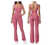 NDSJAIE Mono de yoga sin espalda Mono De Entrenamiento Acampanado For Mujer, Yoga Sin Espalda, Una Pieza Con Fruncido En El Trasero Para Entrenamiento(Pink,S)