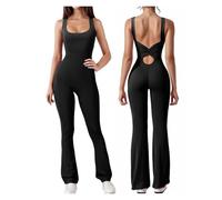 NDSJAIE Mono de yoga sin espalda Mono De Entrenamiento Acampanado For Mujer, Yoga Sin Espalda, Una Pieza Con Fruncido En El Trasero Para Entrenamiento(Black,S)