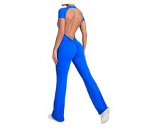 NDSJAIE Mono de yoga sin espalda Mono De Gimnasio For Mujer, Ropa Yoga Una Pieza, Entrenamiento Baile Latino, Acampanado Para Entrenamiento(Blue,L)