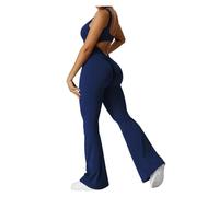 NDSJAIE Mono de yoga sin espalda Mono deportivo elegante sin mangas con cintura levantada y dobladillo acampanado for mujer, estilo melocotón, for verano Para Entrenamiento(Blue,M)