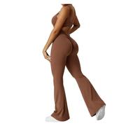 NDSJAIE Mono de yoga sin espalda Mono Deportivo Sin Mangas Con Aberturas Y Dobladillo Acampanado, Espalda Descubierta Cintura Levantada For Mujer Para Entrenamiento(Coffee,M)