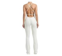 NDSJAIE Mono de yoga sin espalda Ropa deportiva for mujer, ropa de yoga, conjunto deportivo push up, beige, rojo, verde y gris Para Entrenamiento(Beige,L)